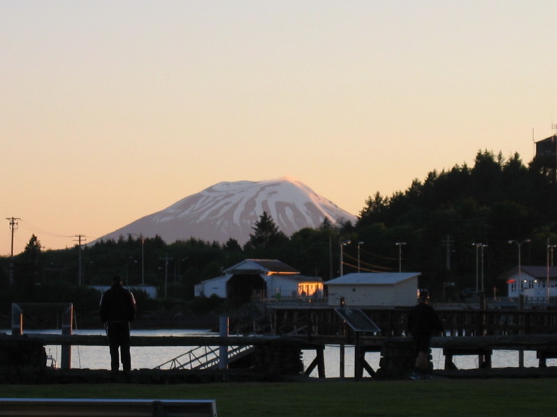 Mount Edgecumbe at sunset.